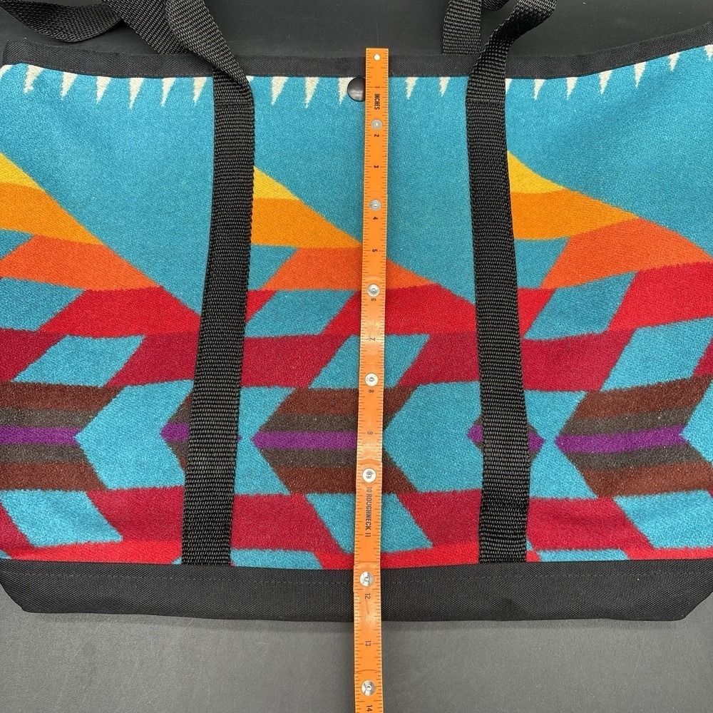 Justin Kraff Southwestern Wool Tote Bag Turquoise Red Aztec Pattern Made USA - Picture 13 of 14